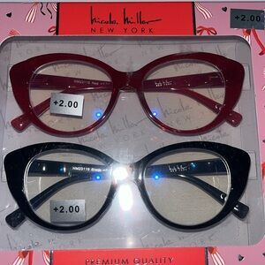 2.00 Nicole Miller Bluelight Reading Glasses womens 2 pair pack red cat eye